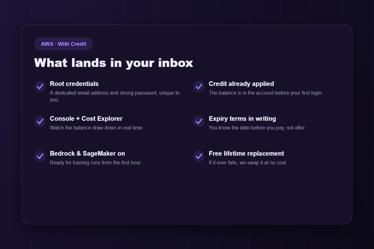 What you receive when you buy an AWS account with credit