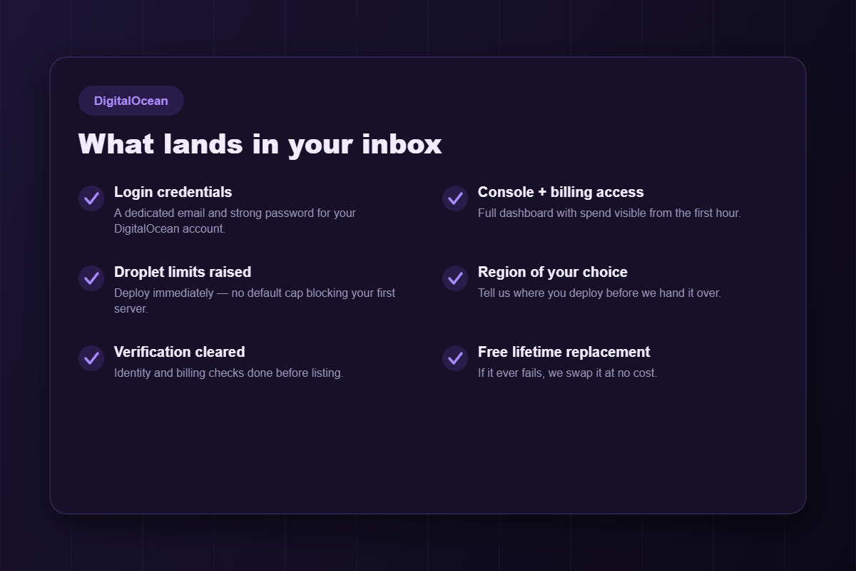 What you receive when you buy a verified DigitalOcean account